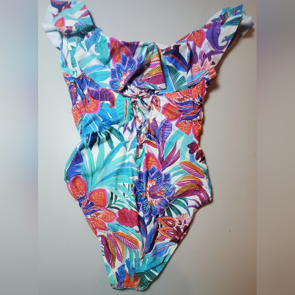 La Blanca Off Shoulder Ruffle One Piece Swimsuit - Picture 4 of 5